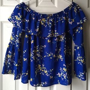 Urban Outfitters Sienna Sky Cobalt Blue Floral Top